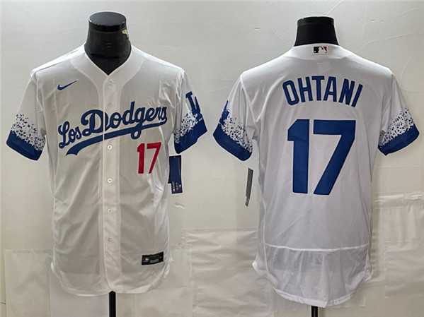 Mens Los Angeles Dodgers #17 Shohei Ohtani White City Connect Flex Base With Patch Stitched Baseball Jersey